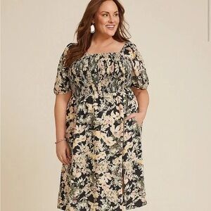 Maurices Black Floral Smocked Midi Dress Never Worn NWOT Women’s Plus 2x